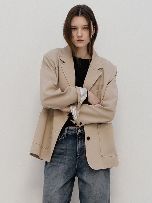 Tillidie Stripe cuff 3-button blazer Beige
