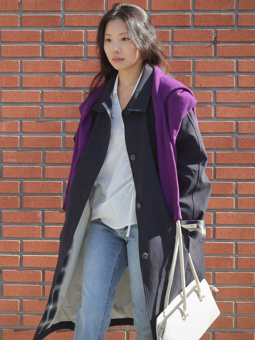 Tillidie Check point long trench coat Navy