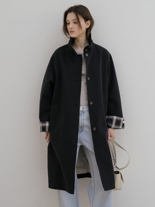 Tillidie Check point long trench coat Navy