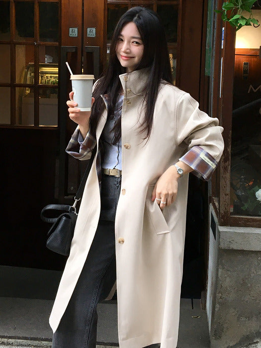 Tillidie Check point long trench coat Beige