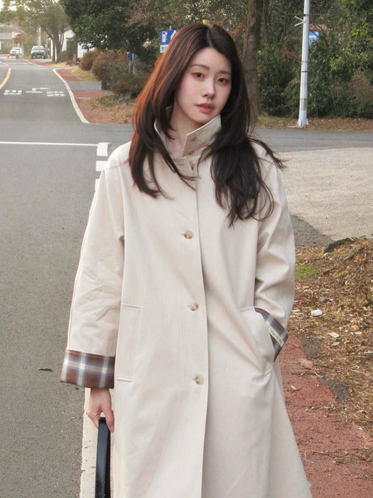 Tillidie Check point long trench coat Beige
