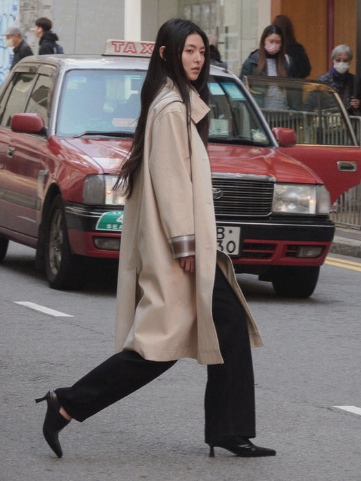 Tillidie Check point long trench coat Beige