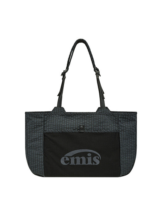 [emis] PACKABLE CHECK SHOPPER BAG-BLACK