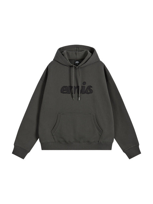Emis Color-Block Applique Hoodie-Charcoal