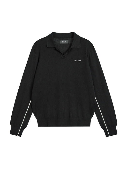 [emis] (W) COLLAR KNIT TOP-BLACK