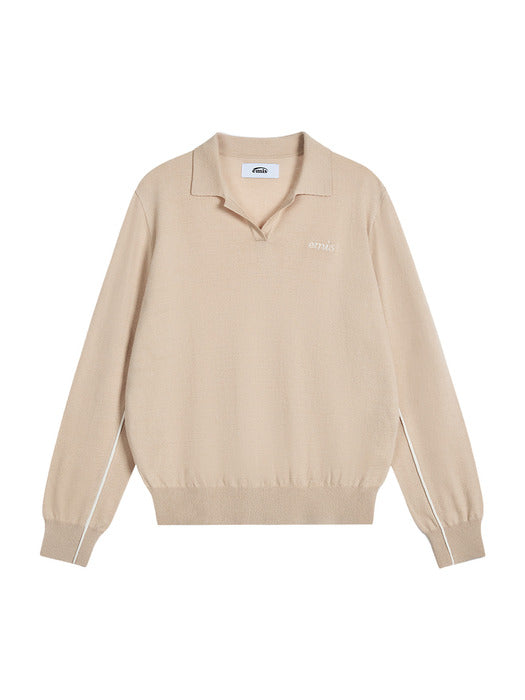 Emis (W) Collar Knit Top-Beige