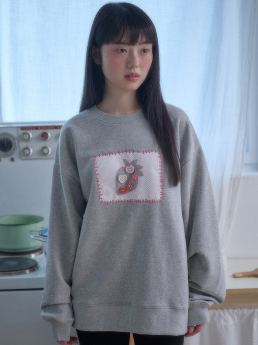 Ambler Strawberry Button Applique Sweatshirts (Melange)