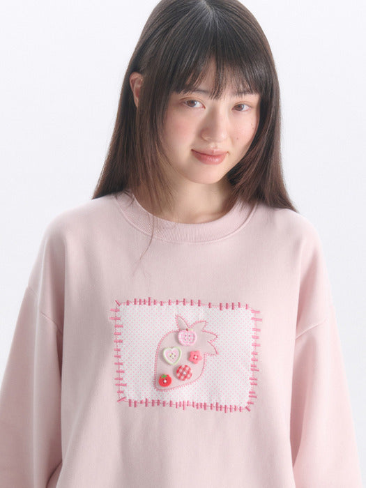 Ambler Strawberry Button Applique Sweatshirts (Pink)