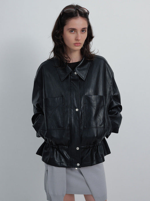 [raive] Drawstring Leather Jacket VL6SM121_2color