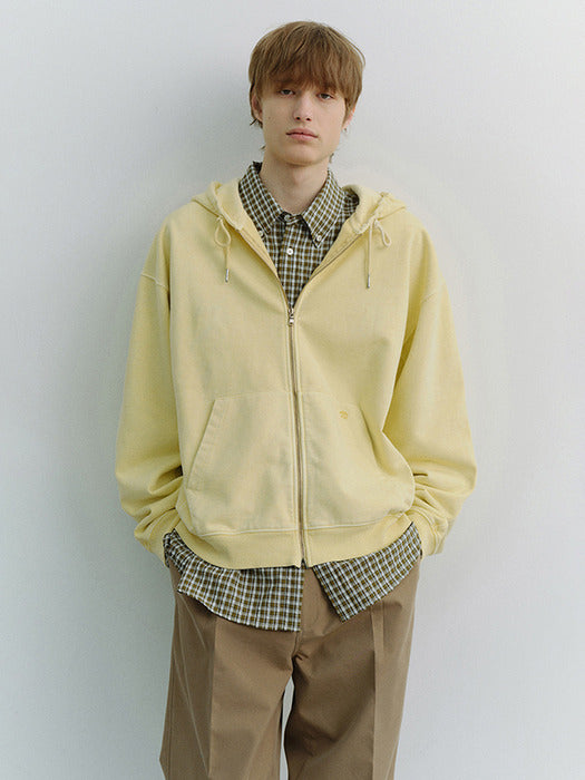 [dunst] UNISEX GARMENT DYED ZIP-UP HOODIE VANILLA BUTTER_UDTS6A114Y1