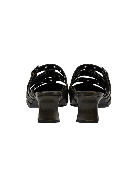 Wconcept_Treemingbird Eyelet Buckle Mules [ Brown ]