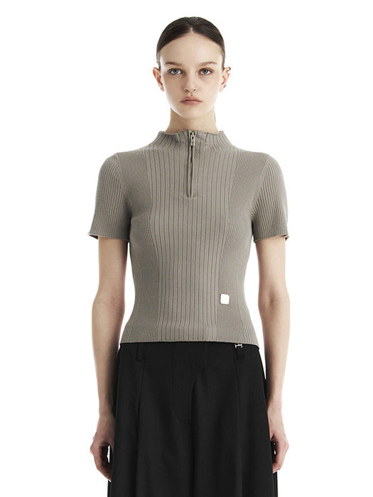 Wconcept_Treemingbird Ribbed Half-Zip Knit Top [ Gray ]