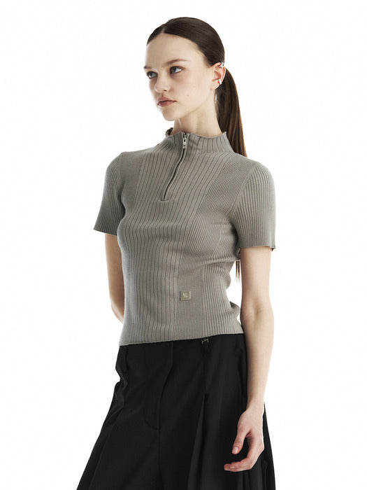 Wconcept_Treemingbird Ribbed Half-Zip Knit Top [ Gray ]