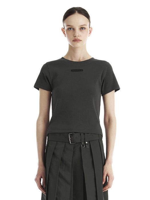 Wconcept_Treemingbird Slim-Fit Ribbed Short Sleeve T-Shirt [ Charcoal ]