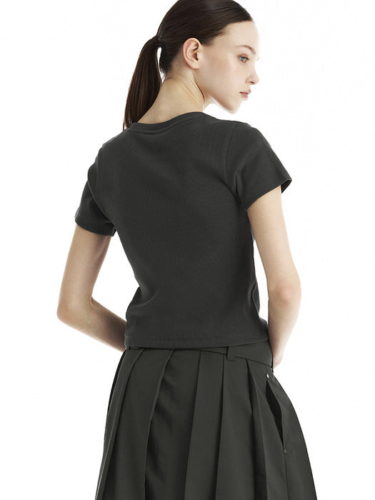 Wconcept_Treemingbird Slim-Fit Ribbed Short Sleeve T-Shirt [ Charcoal ]