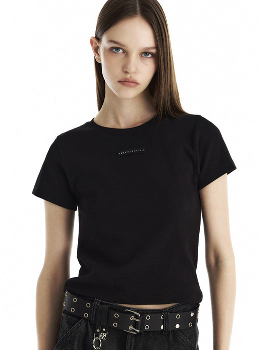 Wconcept_Treemingbird Slim-Fit Ribbed Short Sleeve T-Shirt [ Black ]