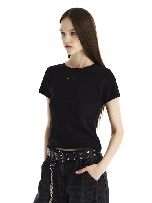 Wconcept_Treemingbird Slim-Fit Ribbed Short Sleeve T-Shirt [ Black ]
