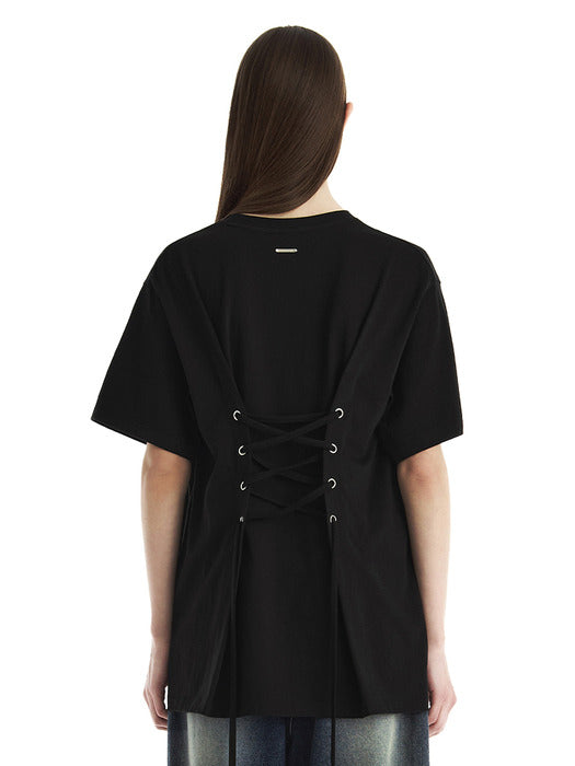 Wconcept_Treemingbird Back Lace-Up Corset T-Shirt [ Black ]