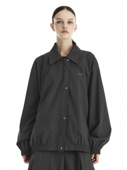 Wconcept_Treemingbird Stripe Oversized Blouson Set-Up Jumper [ Charcoal ]