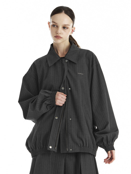 Wconcept_Treemingbird Stripe Oversized Blouson Set-Up Jumper [ Charcoal ]