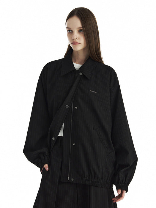 Wconcept_Treemingbird Stripe Oversized Blouson Set-Up Jumper [ Black ]