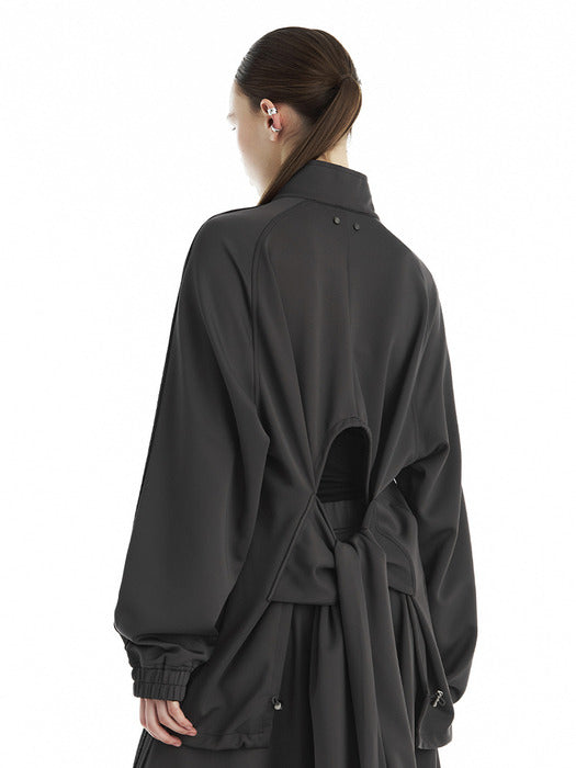 Wconcept_Treemingbird Double-Stripe Raglan Track Set-Up Jacket [ Charcoal ]