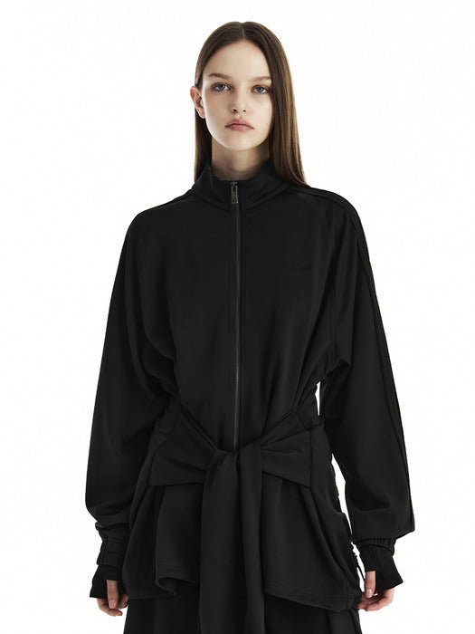 Wconcept_Treemingbird Double-Stripe Raglan Track Set-Up Jacket [ Black ]