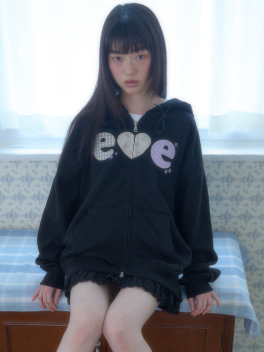Ambler Check Flower Hooded Zip-Up (Black)
