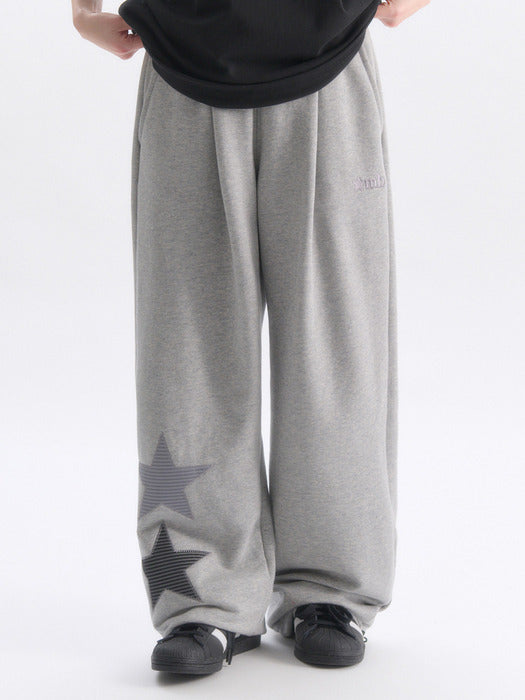 Ambler Starlight Applique One-tuck 2-Way Wide Sweat Pants (Melange)
