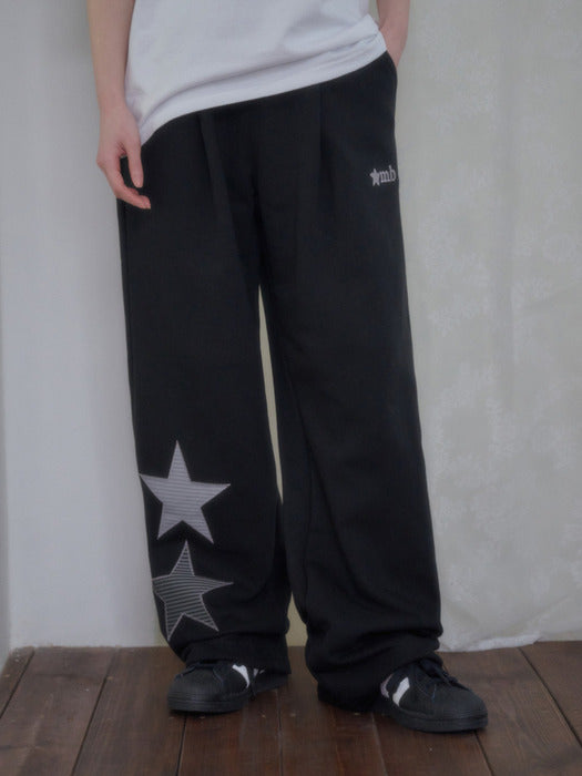 Ambler Starlight Applique One-tuck 2-Way Wide Sweat Pants (Black)