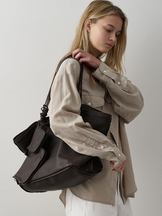 Facade Pattern Breeze Shopper Washing Leather Bag chocolate