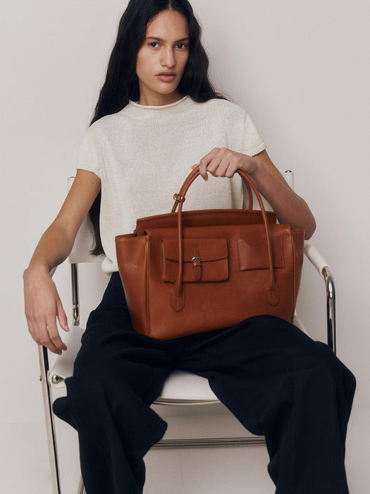 Kindersalmon Tessa Leather Tote Bag Cognac (From Italy)