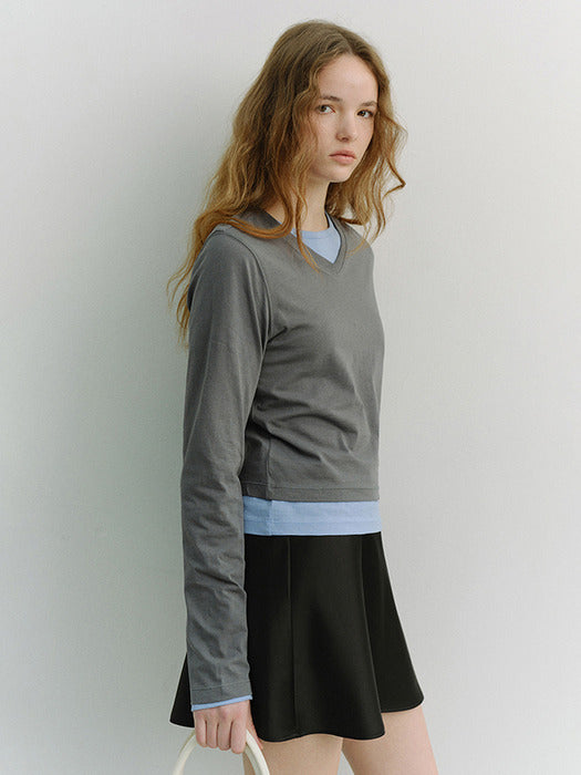 Dunst Essential Petit V-Neck T-Shirt Charcoal Grey