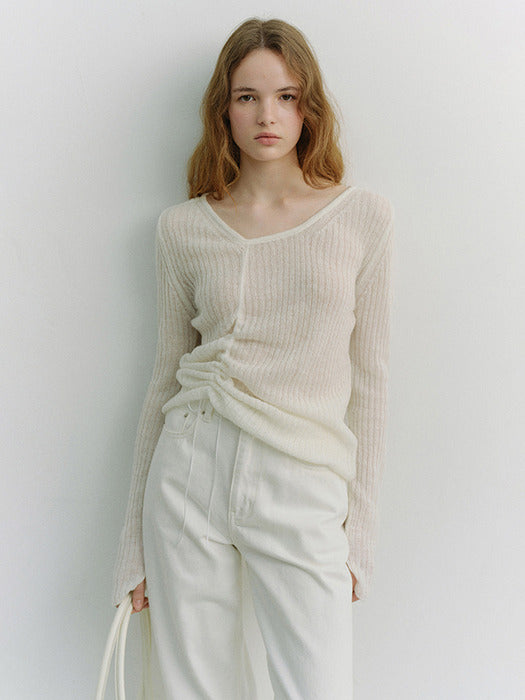 Dunst 2-Way Shirring Knit Top Ivory