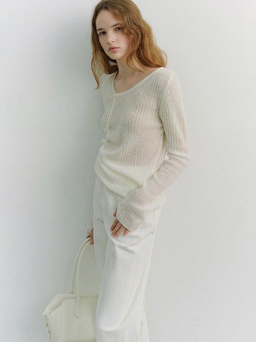 Dunst 2-Way Shirring Knit Top Ivory