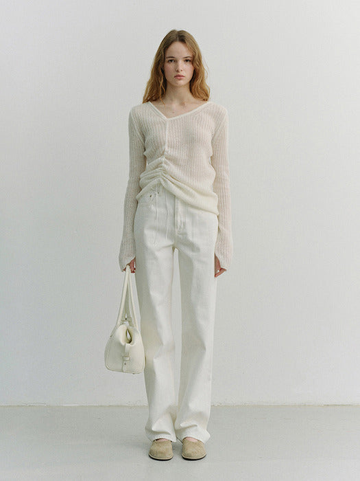 Dunst 2-Way Shirring Knit Top Ivory