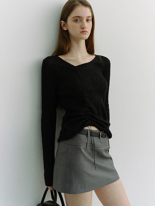 [dunst] 2-Way Shirring Knit Top BLACK_UDSW6A204BK