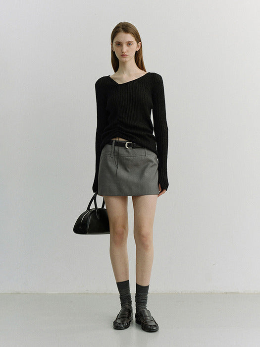 [dunst] 2-Way Shirring Knit Top BLACK_UDSW6A204BK