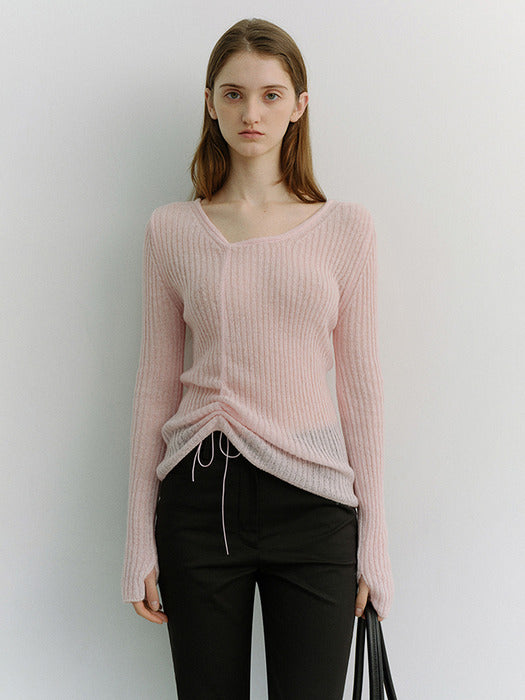 Dunst 2-Way Shirring Knit Top Soft Pink
