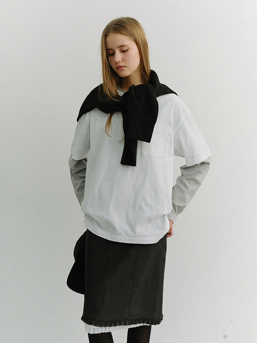 Dunst Unisex Layered Set-UP T-Shirt Off White Melange Grey