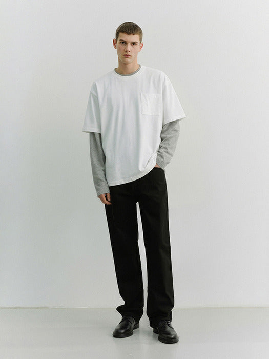 Dunst Unisex Layered Set-UP T-Shirt Off White Melange Grey