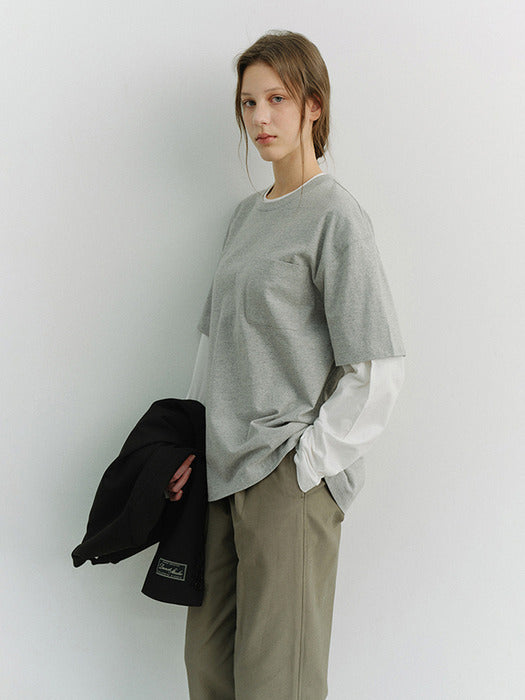 Dunst Unisex Layered Set-UP T-Shirt Melange Grey Off White