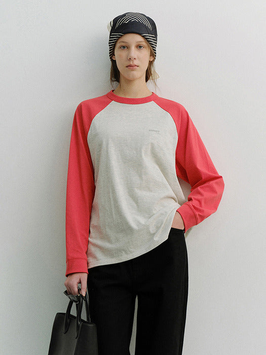 Dunst Unisex Raglan T-Shirt Red Oatmeal Melange