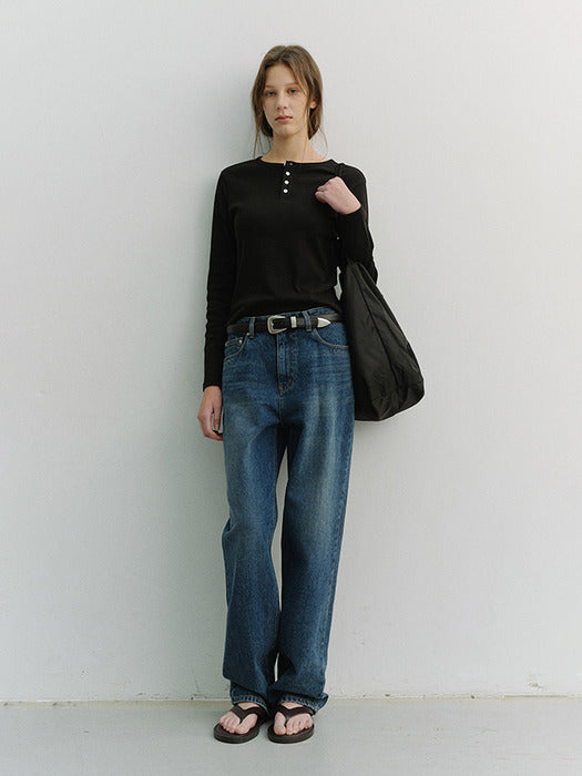 Dunst Unisex Henley-Neck T-Shirt Black