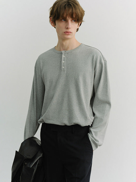 Dunst Unisex Henley-Neck T-Shirt Melange Grey