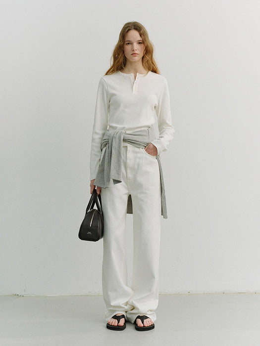 Dunst Unisex Henley-Neck T-Shirt Off White