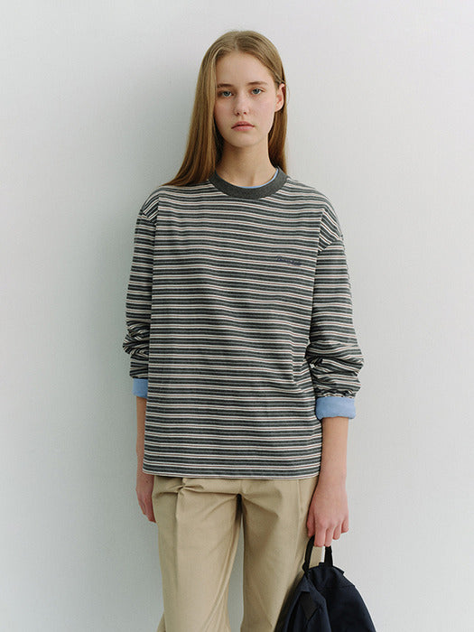 Dunst Unisex Striped T-Shirt Grey Stripe