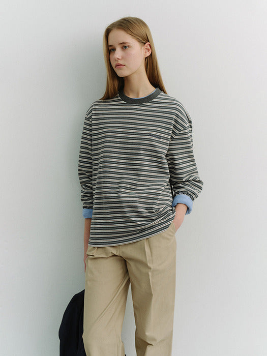 Dunst Unisex Striped T-Shirt Grey Stripe