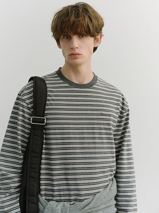 Dunst Unisex Striped T-Shirt Grey Stripe