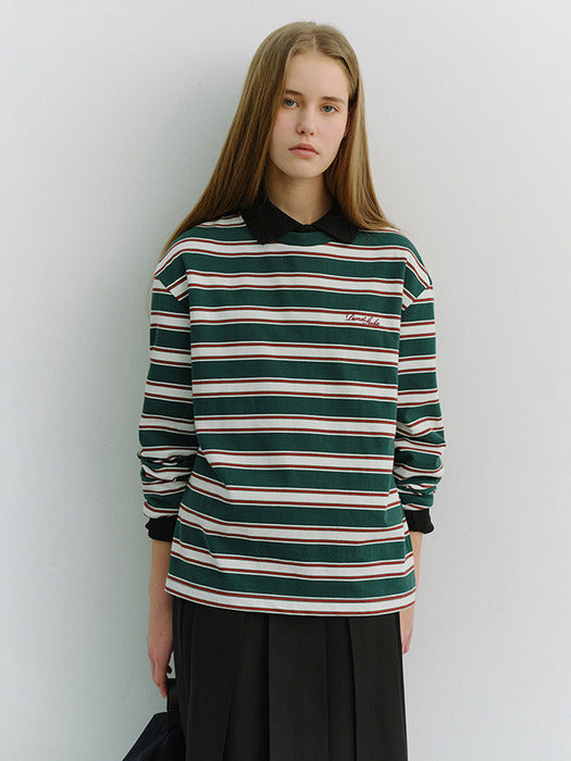 Dunst Unisex Striped T-Shirt Green Stripe